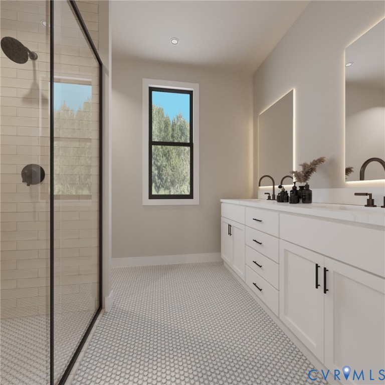 3014 Bradwill Road Richmond, VA 23225 - Photo 12 of 13 a bathroom with a double vanity sink a mirror and shower