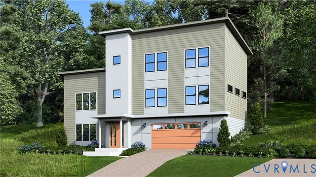 a view of a house with backyard and garden