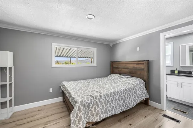 a bedroom with a bed and a couch