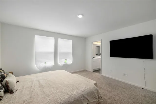 a bedroom with a large bed and a flat screen tv
