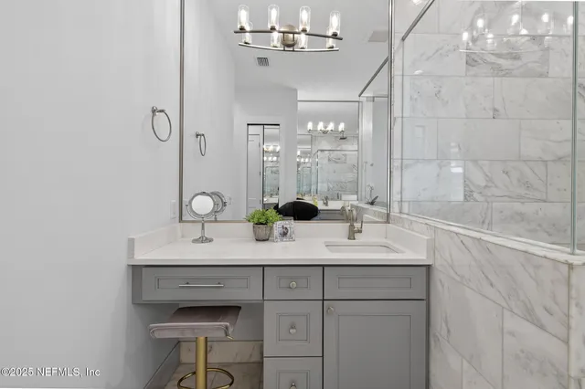 a view of a park with large trees