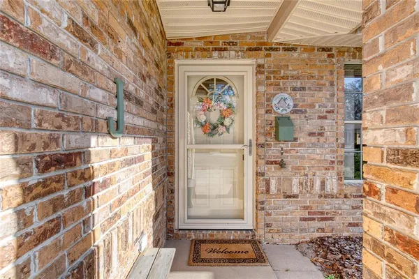 a front view of a building with a door