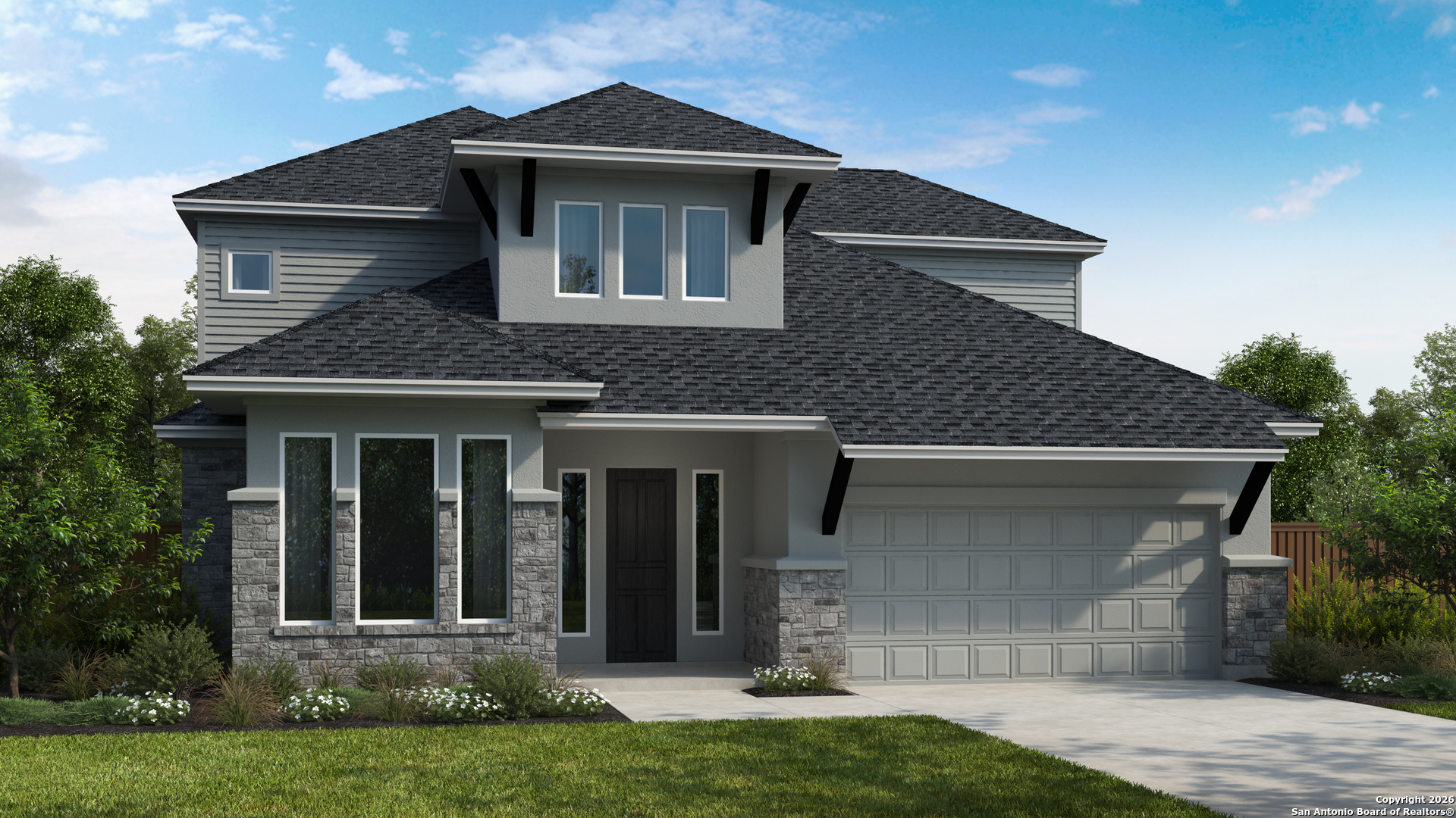 front view of a house with a yard