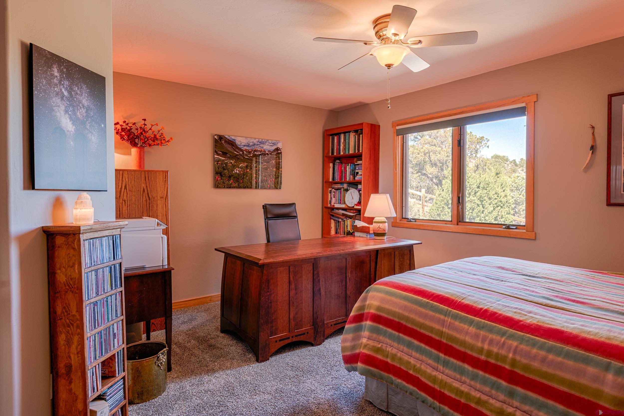 20891 Solitude Road Montrose, CO 81403 - Photo 22 of 39 a bedroom with a bed bookshelf and a window