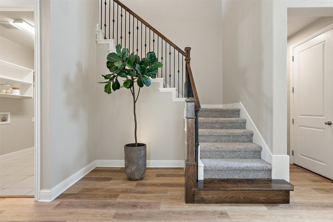 1017 Highcrest Georgetown, TX 78628 - Photo 28 of 40 a view of staircase with wooden floor and a potted plant