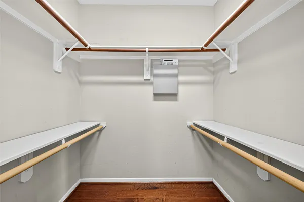 a view of a room with racks on the wall