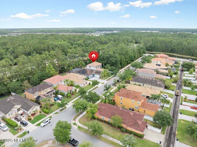 a view of a city with garden