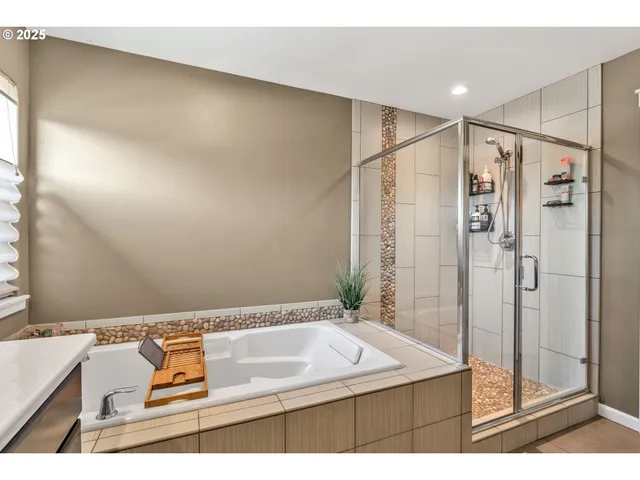 a bathroom with a bath tub and a shower