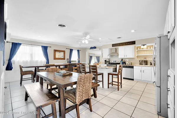 a view of a dining area with furniture