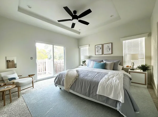 a bed room with bed and window