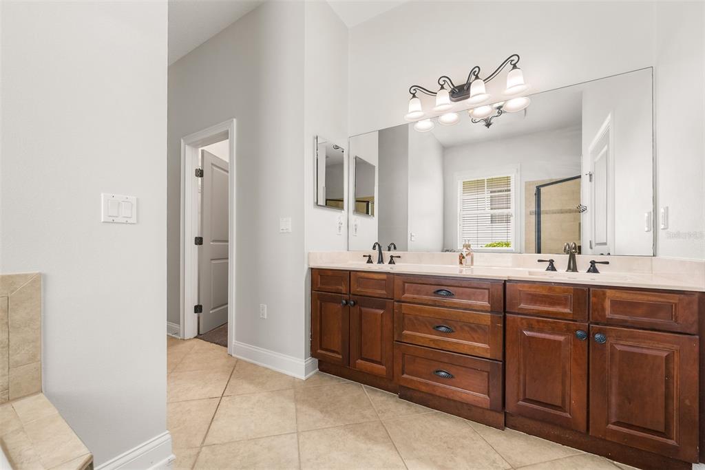 11067 Northwest 18th Road Gainesville, FL 32606 - Photo 36 of 58 a spacious bathroom with a granite countertop sink a mirror and a