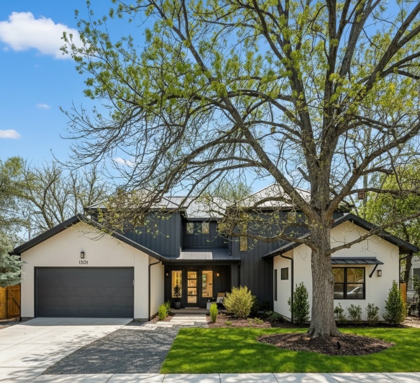 View of front of property featuring concrete driveway, an attached garage, and board and batten siding