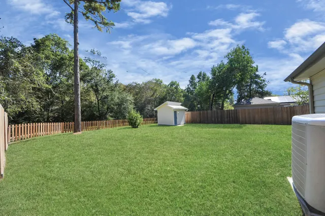 a view of a backyard with a garden and plants
