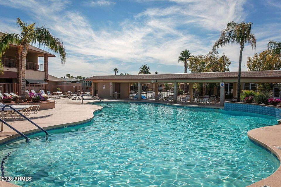 5735 East McDowell Road, Unit 63 Mesa, AZ 85215 - Photo 21 of 27 a view of a house with a yard patio and swimming pool