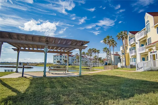a view of a lake with a palm tree