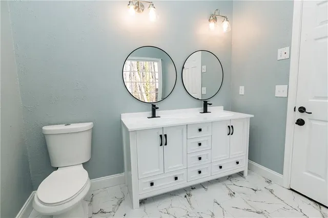 a bathroom with a toilet a sink and a mirror