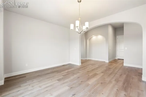a view of a chandelier in a room