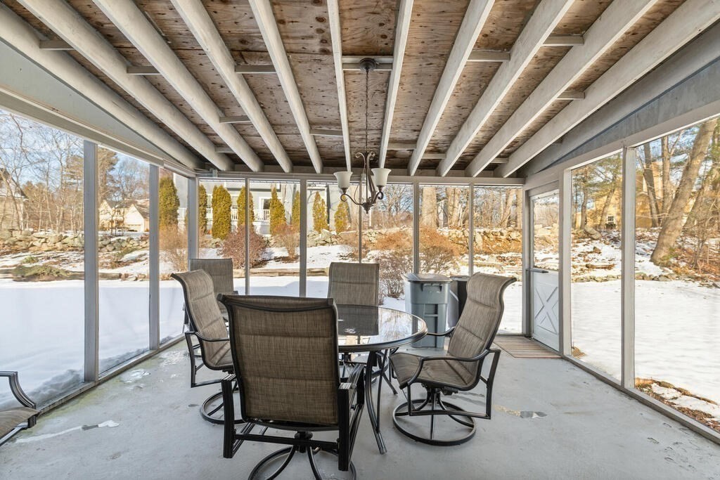 23 Walker Road Beverly, MA 01915 - Photo 19 of 33 a view of a dining room with furniture large windows and wooden roof