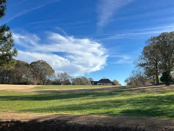 a view of a golf course with a lake