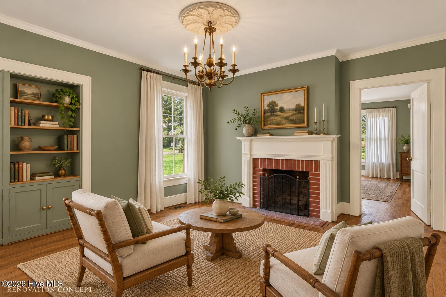 436 Dr Robinson Road Council, NC 28434 - Photo 6 of 54 Virtual Staging AI, Family Room looking towards the fireplace and front right bedroom