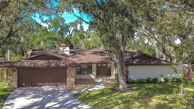 a view of a house with a yard and a tree