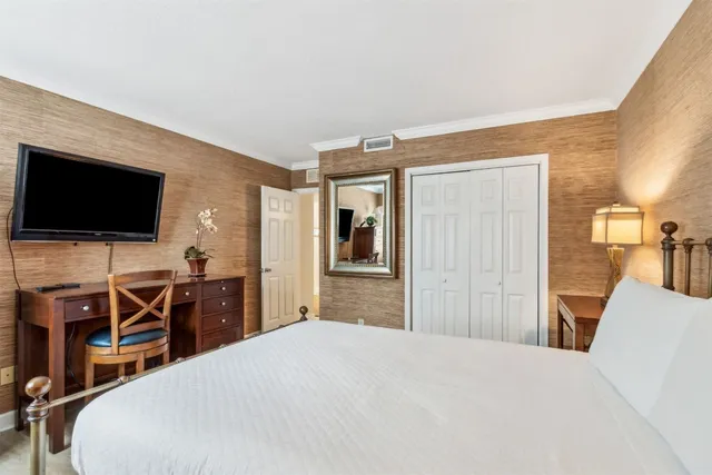 a view of a yard with plants and trees