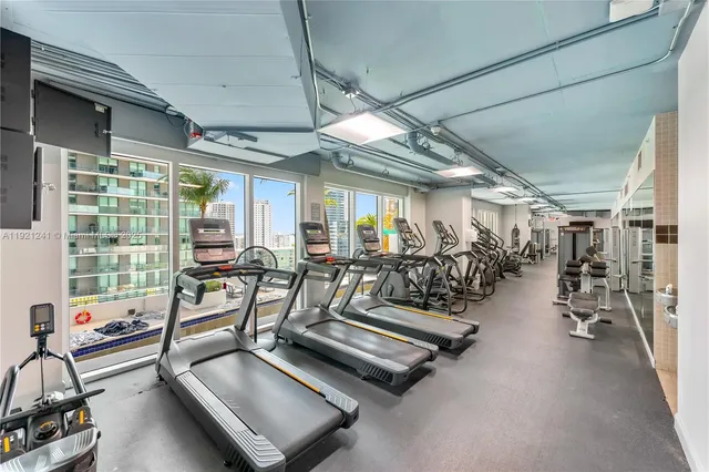 a view of a room with gym equipment