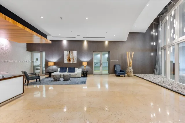a view of a lobby with furniture