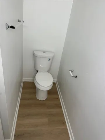 a bathroom with a toilet and a rug