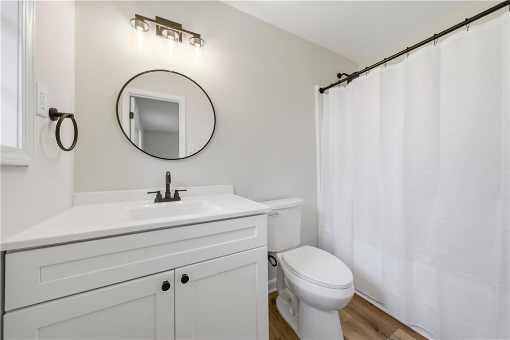 7258 Banks Mill Road Douglasville, GA 30135 - Photo 11 of 23 a bathroom with a sink a toilet and a mirror