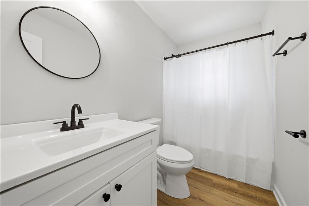 7258 Banks Mill Road Douglasville, GA 30135 - Photo 14 of 23 a bathroom with a sink a toilet and a mirror