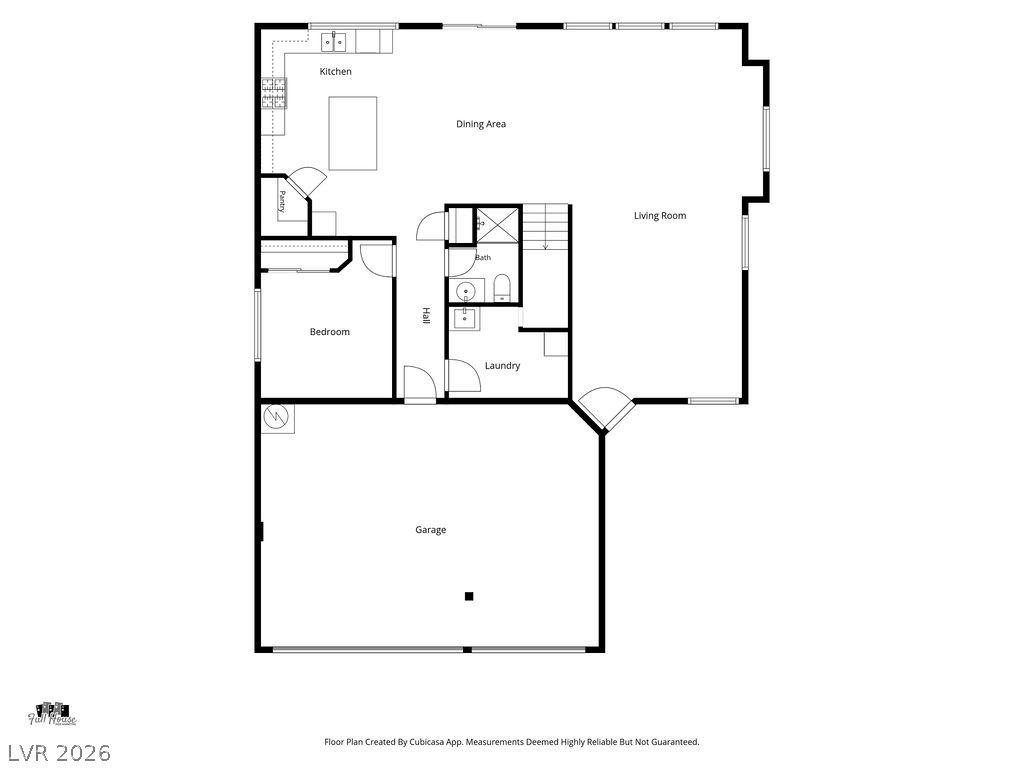 9712 North Running Rabbit Street Las Vegas, NV 89143 - Photo 39 of 42 Functional floor plan showcasing an integrated kitchen, dining, and living area, complemented by a convenient laundry room and a spacious garage.