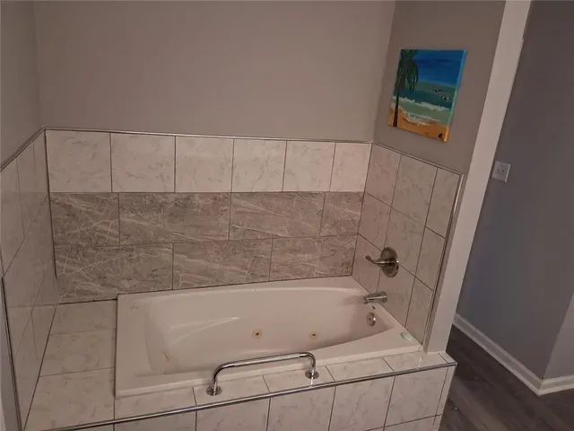 a bathroom with a bathtub