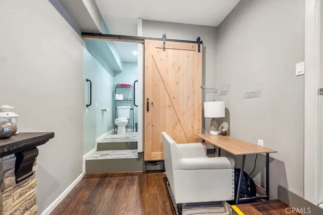 a view of a patio with furniture