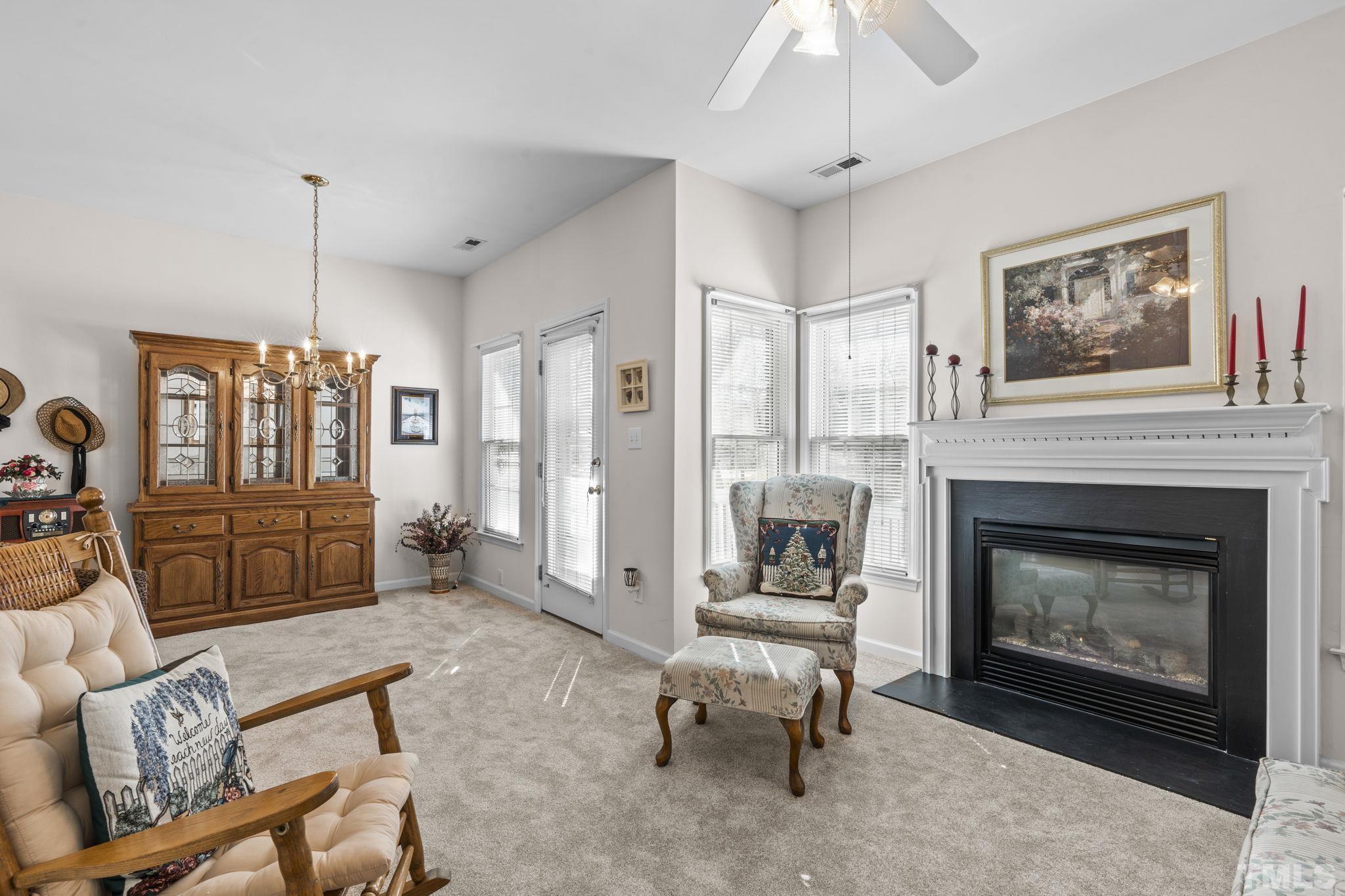 8201 Hempshire Place, Unit 101 Raleigh, NC 27613 - Photo 5 of 15 a living room with furniture and a fireplace