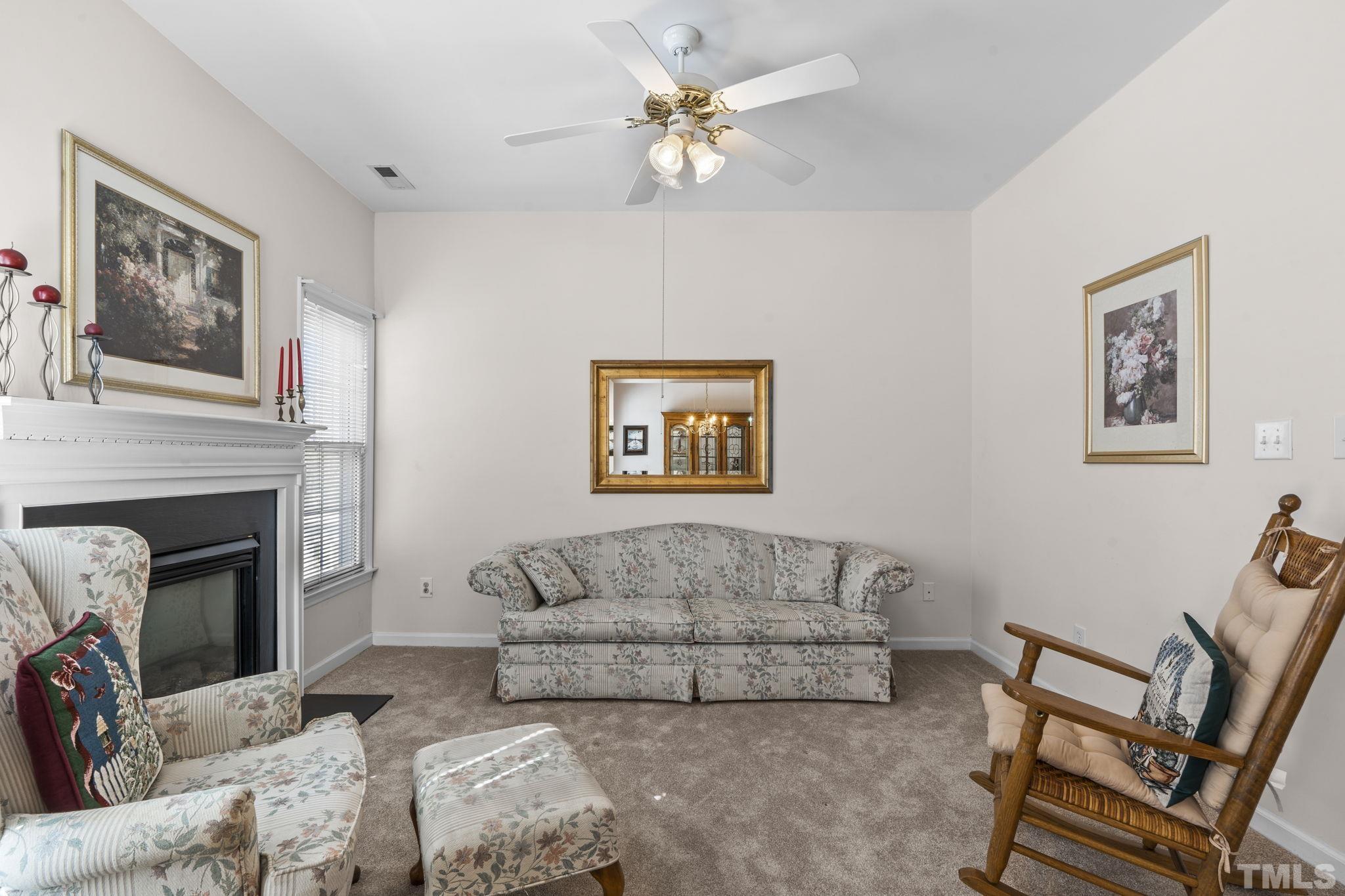8201 Hempshire Place, Unit 101 Raleigh, NC 27613 - Photo 7 of 15 a living room with furniture and a fireplace