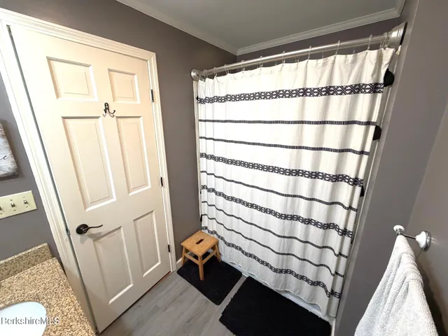 a bathroom with a sink and a shower