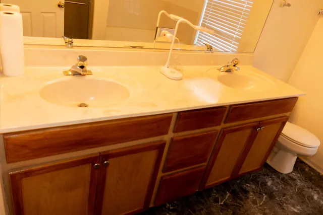 a bathroom with a sink and toilet