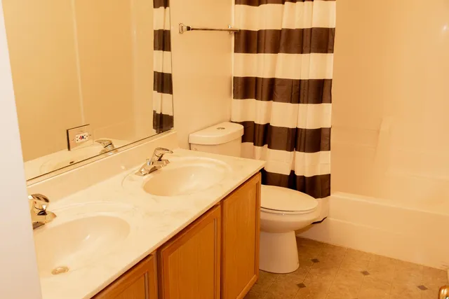 a bathroom with a sink a toilet and a mirror