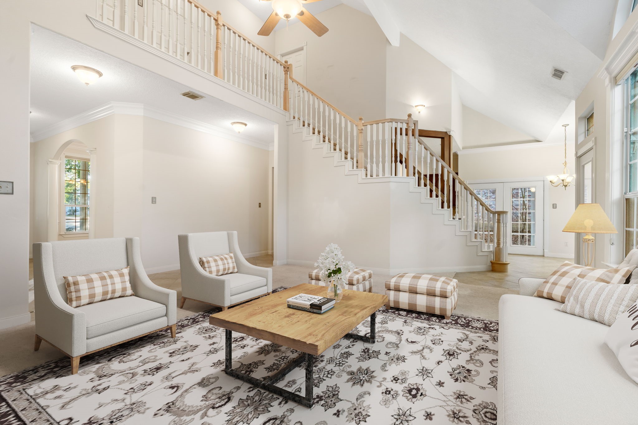 11506 Walden Road Montgomery, TX 77356 - Photo 3 of 50 Family room looking toward the kitchen and breakfast rooms just beyond the staircase. The glass French doors open to a side screened porch!