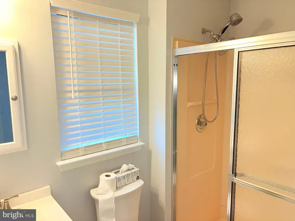 a bathroom with a shower and a sink