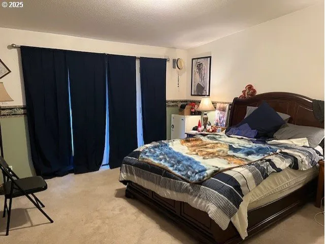 a bedroom with a bed and a closet