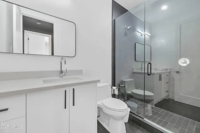 a bathroom with a toilet a sink and mirror