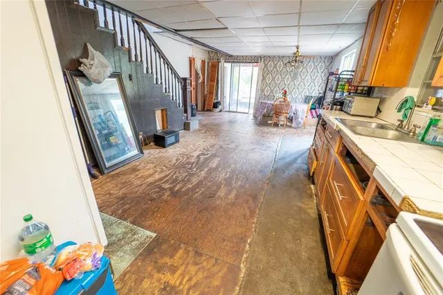 a kitchen with lots of counter top space