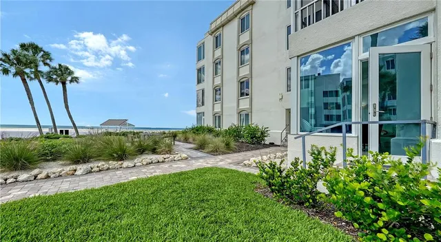 a view of a garden with a fountain