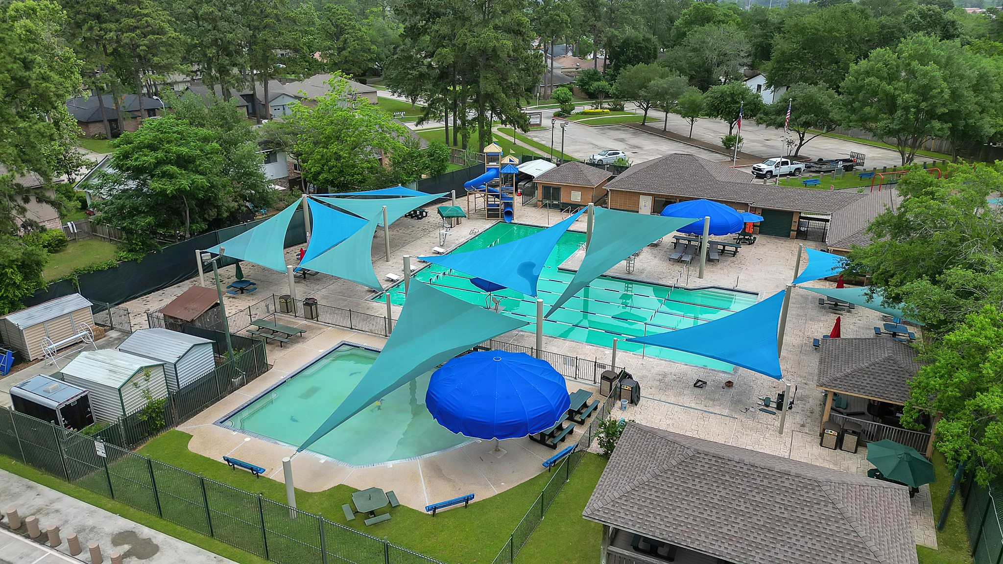 21211 Slippery Creek Lane Spring, TX 77388 - Photo 26 of 29 an aerial view of a swimming pool patio and outdoor seating