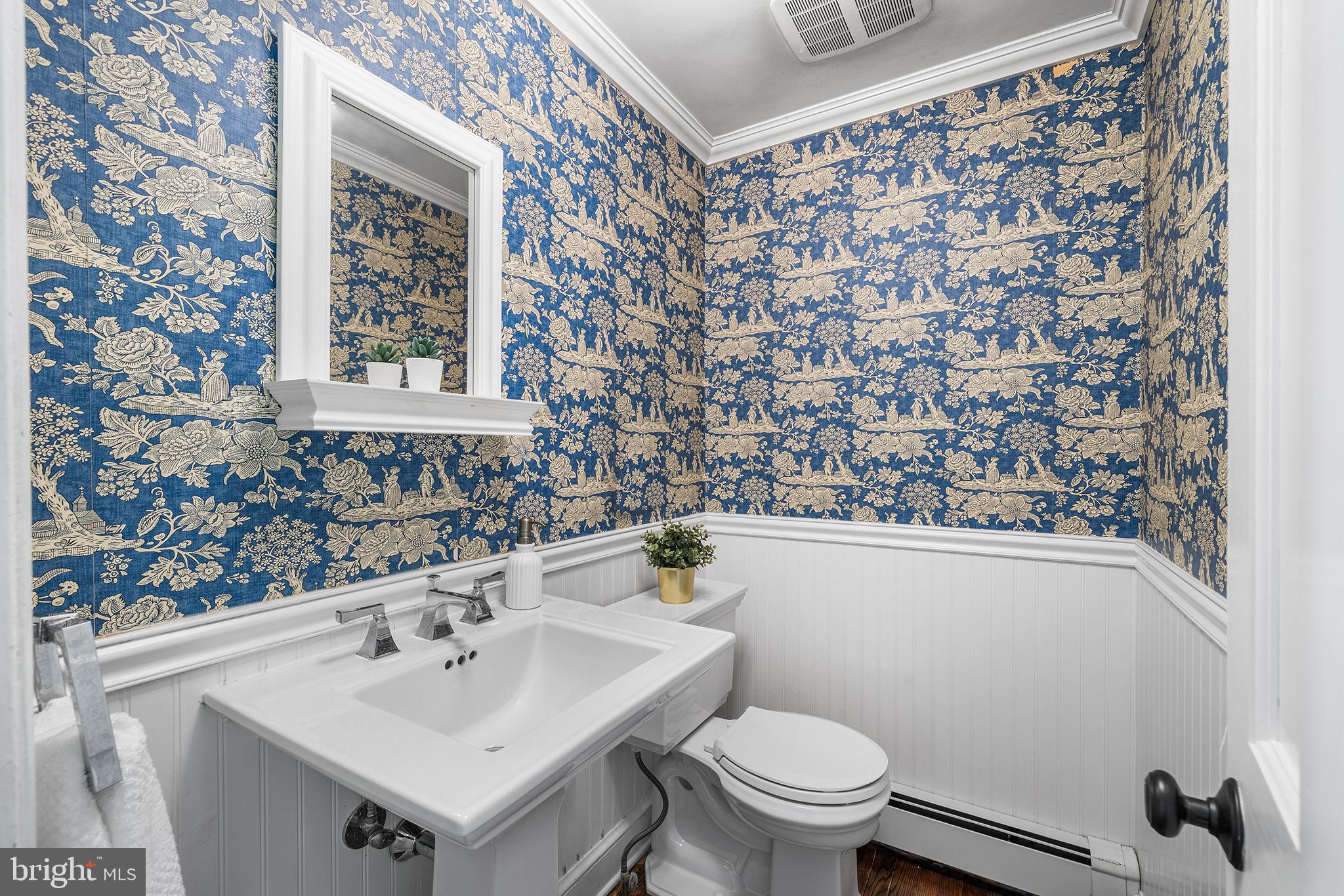 2 Forest Road Wayne, PA 19087 - Photo 11 of 33 Charming powder room with gorgeous wallpaper