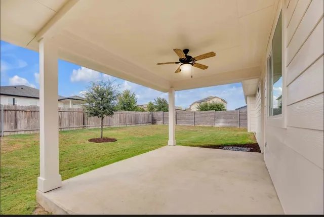 a view of a porch in front of a house
