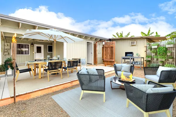 a outdoor living space with furniture