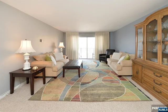 a living room with furniture and a rug